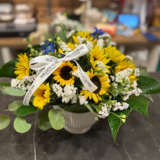 Sunny Roses and Sunflowers  Vase