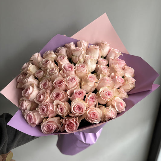 50 baby pink roses, minimalist arrangement, luxury gift