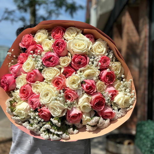 50 Colorful Pink Mixed Roses Bouquet