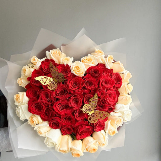 Be Mine bouquet, heart-shaped red and white roses