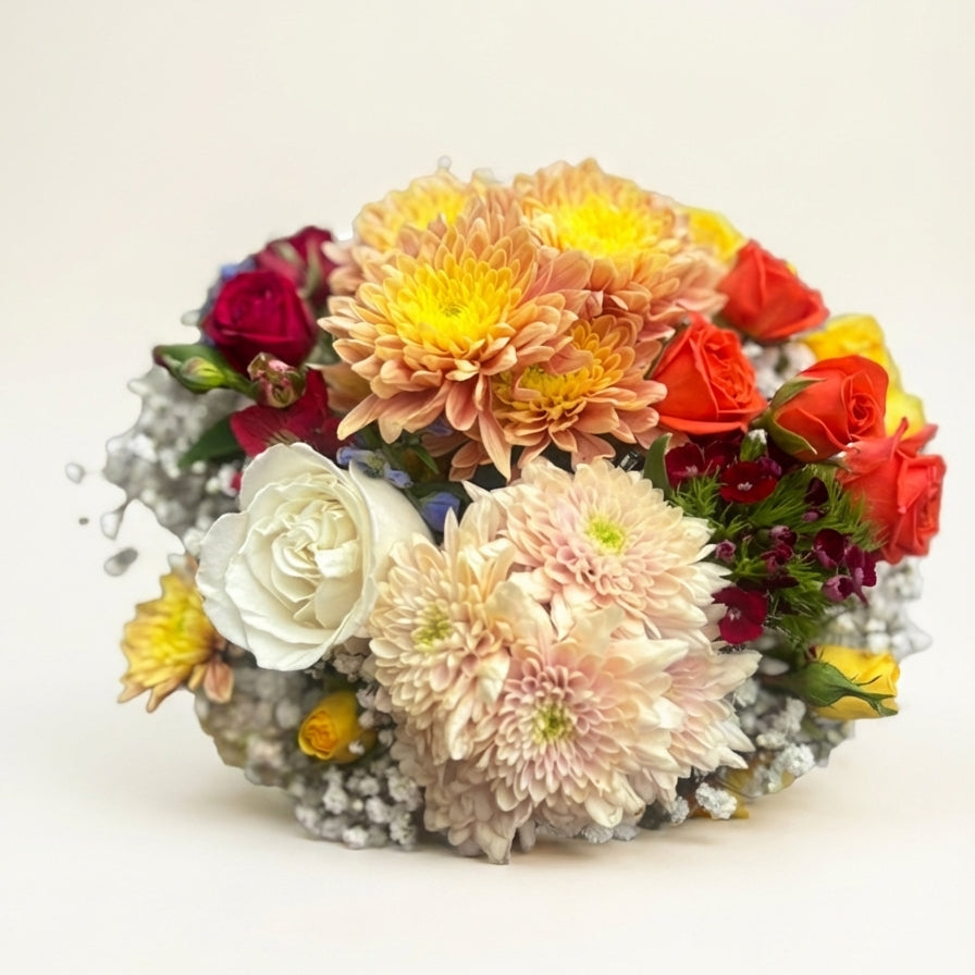 Colorful flower arrangement on a white background