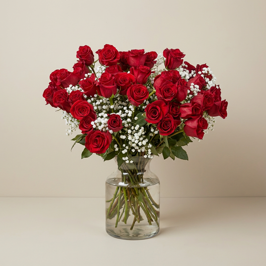 Minimalist Long Stem Red roses in Vase