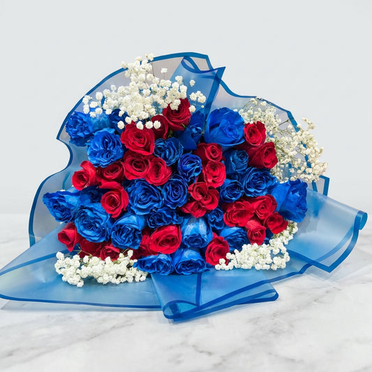 50 Blue and Red Bouquet