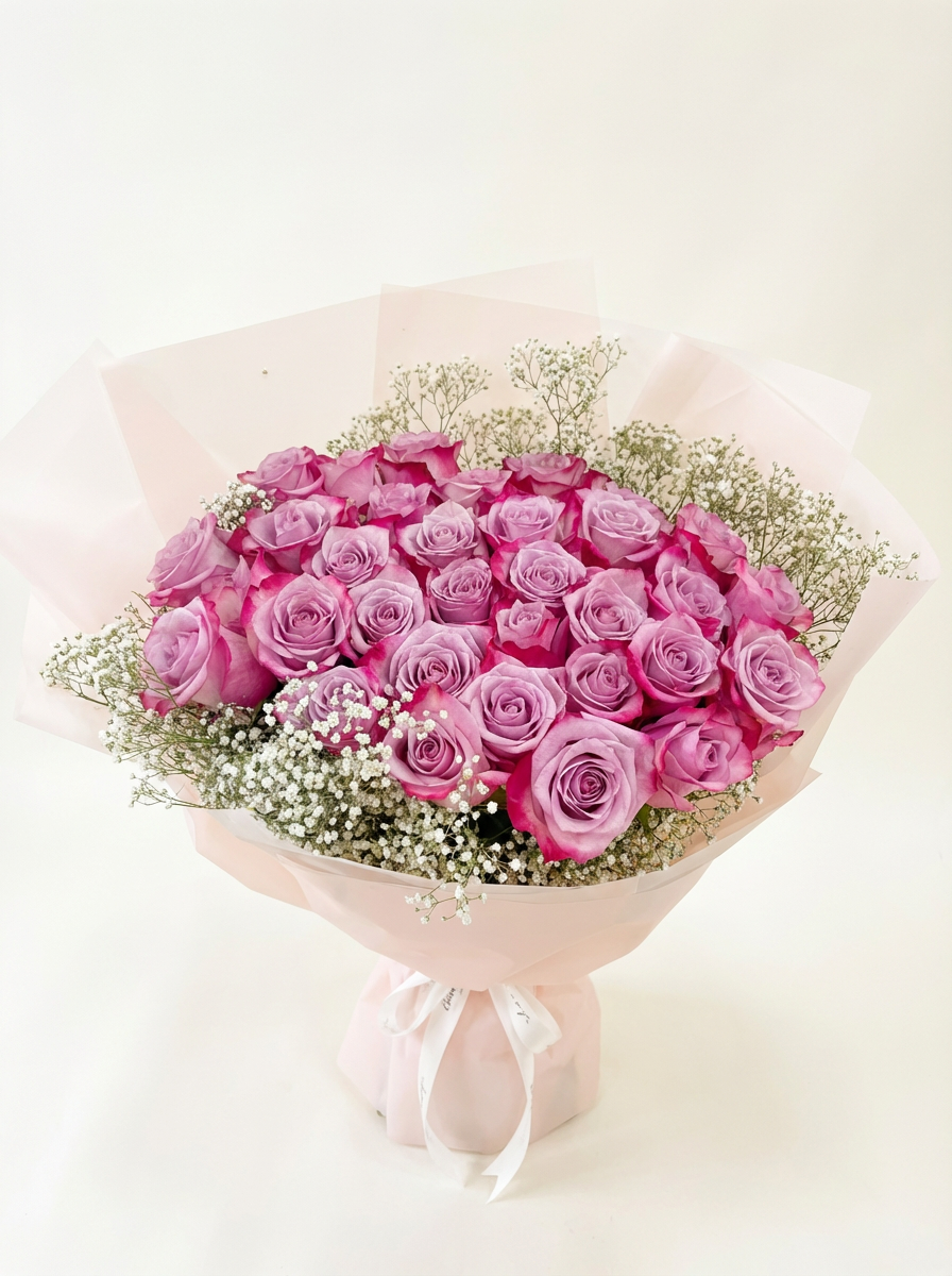 Bouquet of pink roses with a light background