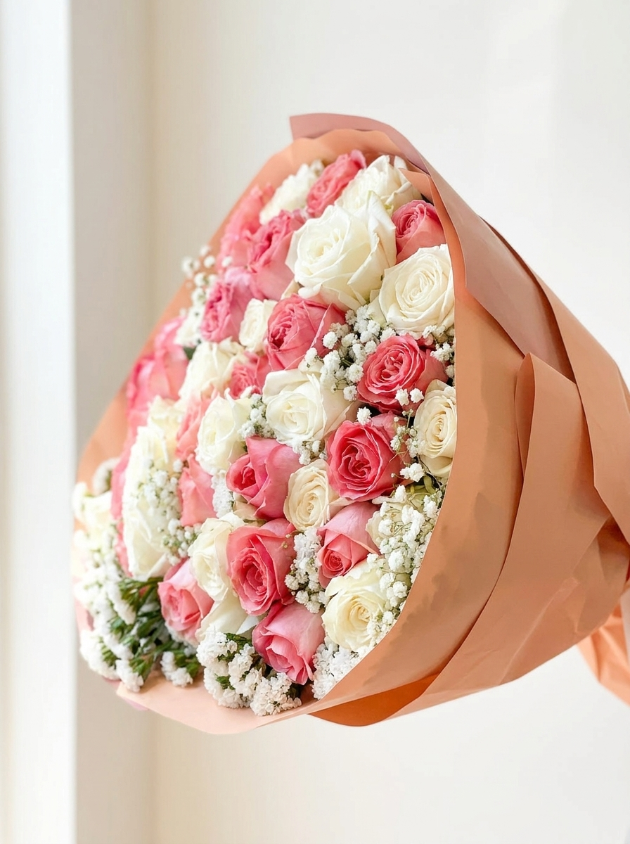 50 Colorful Pink Mixed Roses Bouquet