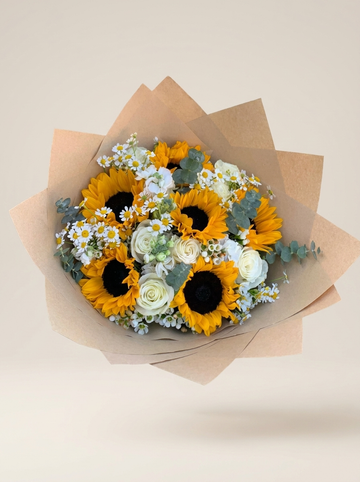 Sunflowers and White Roses Bouquet