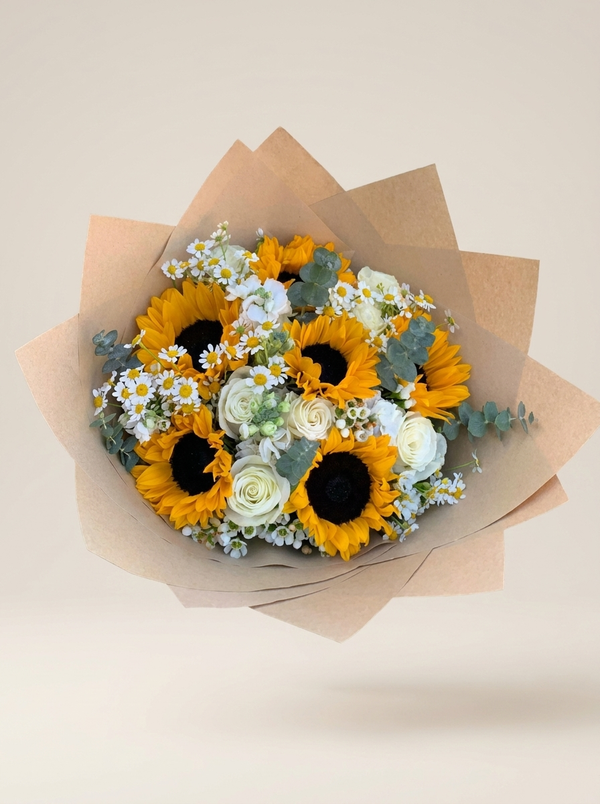 Sunflowers and White Roses Bouquet