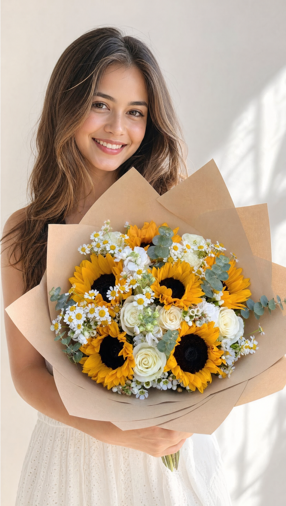 Sunflowers and White Roses Bouquet