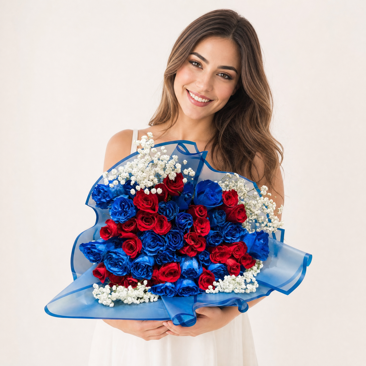 50 Blue and Red Bouquet