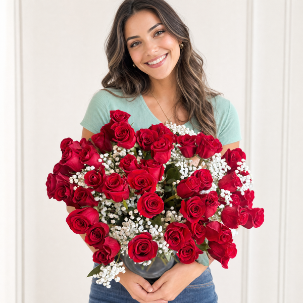 50 Long-Stemmed Red Roses Bouquet in Vase
