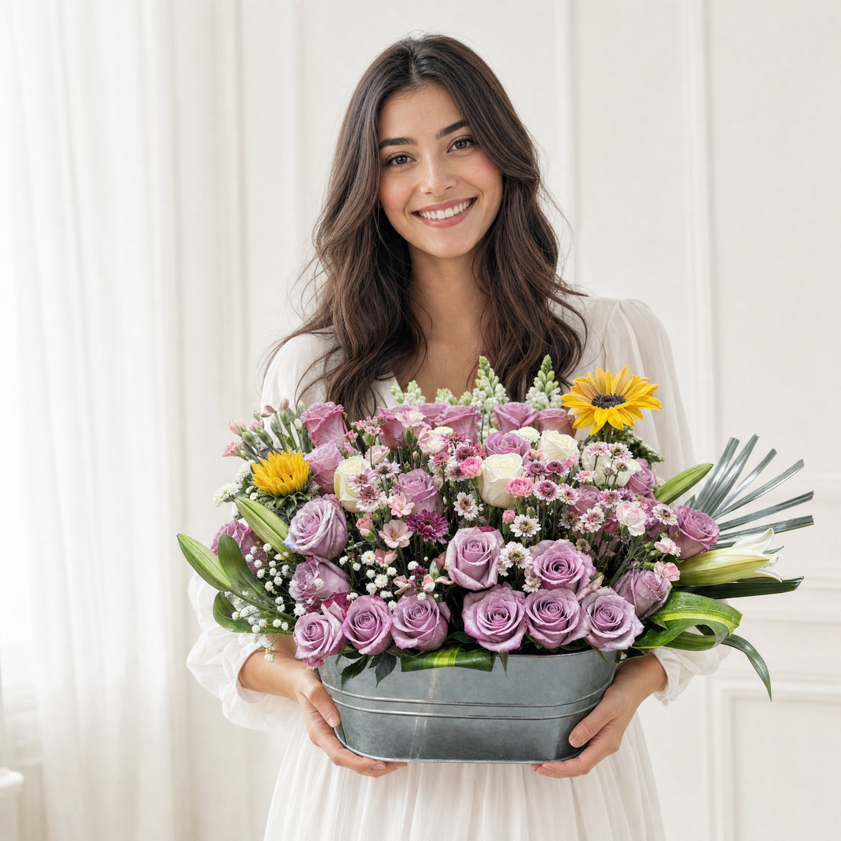 Rosy Roses Flower Basket