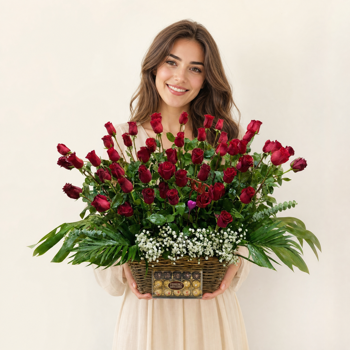 Lovely Red Roses Basket