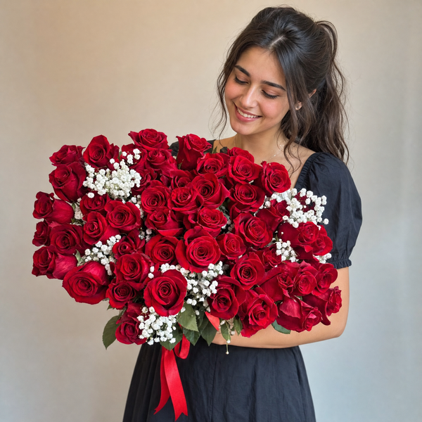 Minimalist 50 Long-Stemmed Red Roses Bouquet