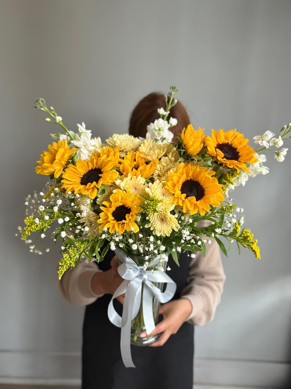 Honey Bee Sunflowers Vase